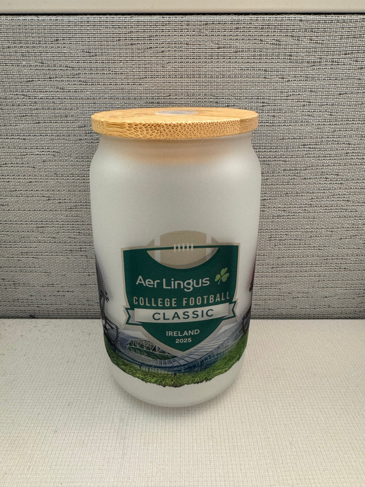 Custom Frosted Glass with Bamboo Lid and Clear Straw